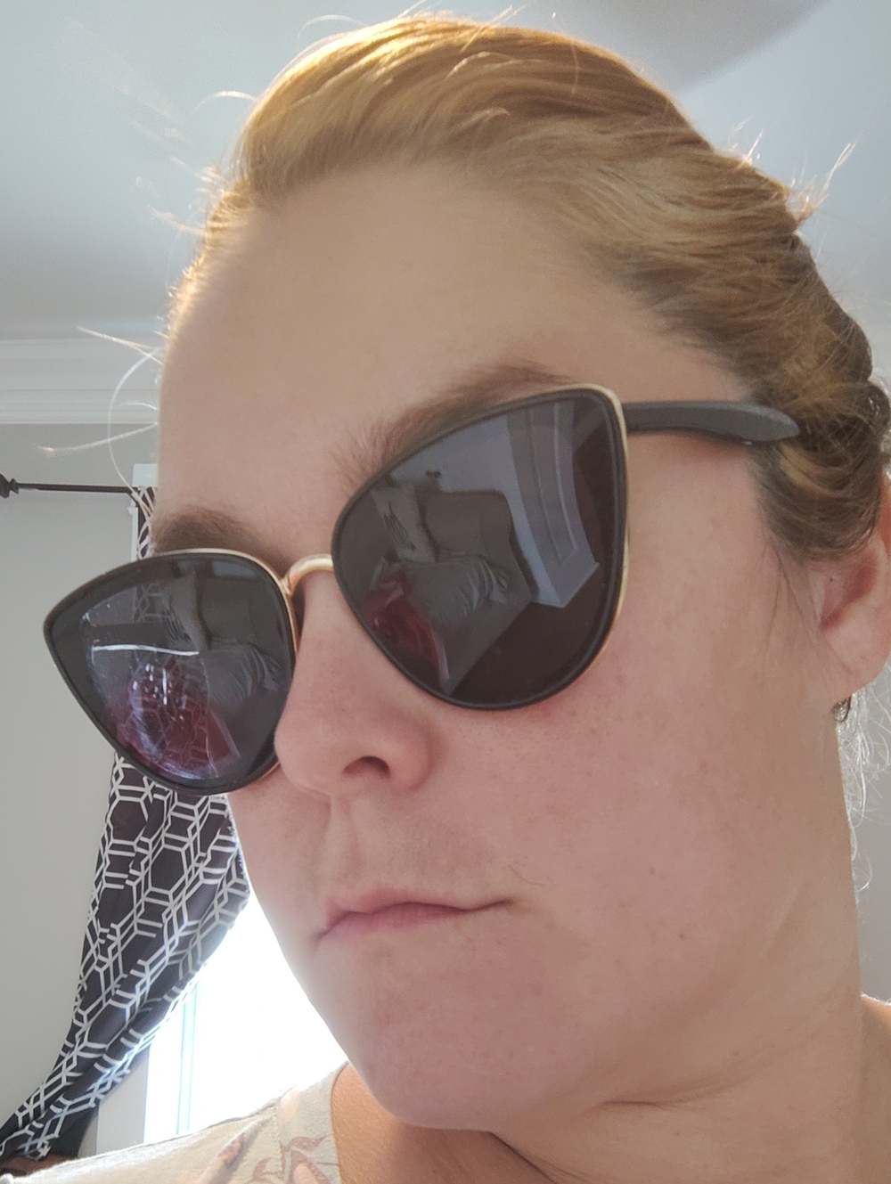 Women's Black Cat-Eye Sunglasses with Gold Bridge